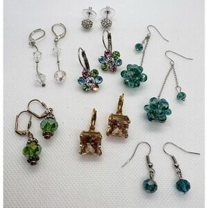 Vintage & Modern 7 Pair Crystal Rhinestone Earrings Lot Colorful Glass Beads